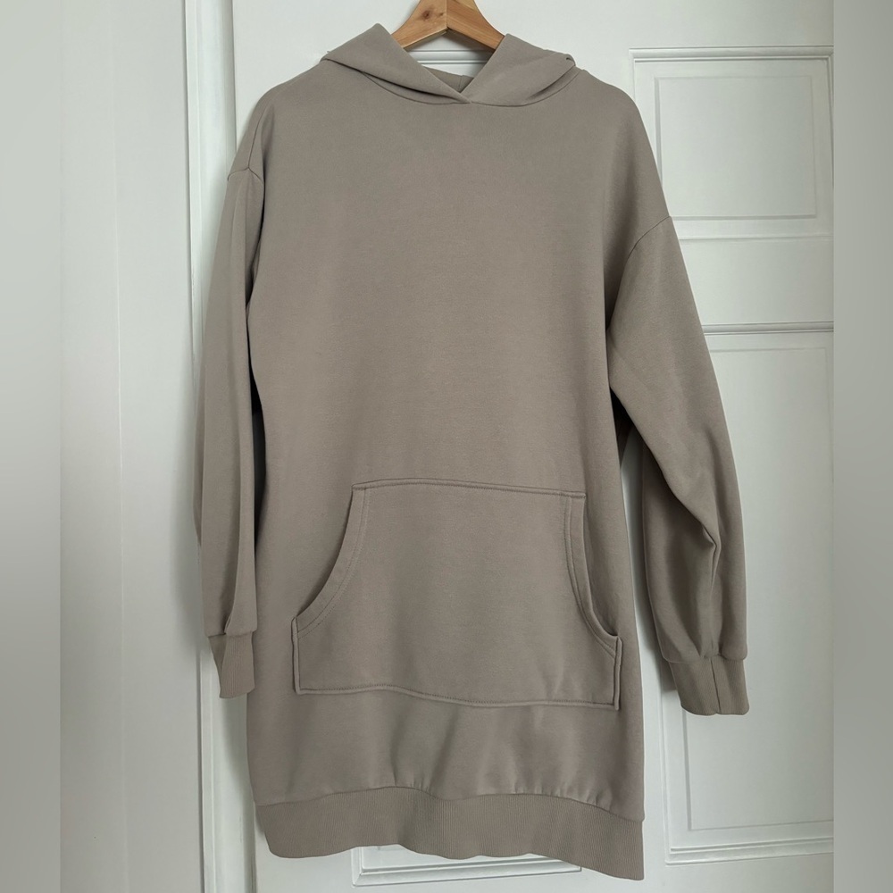 Divided Tan Hooded Cotton Dress - Picture 7 of 13